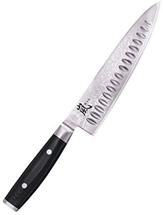 Yaxell Kochmesser RAN 69 mit Klinge aus Damaststahl und Griff aus Leinen Micarta in der Farbe Schwarz, Länge: 20 cm, 36017