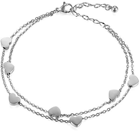 Cupimatch Damarmband hjärtan armkedja armsmycke fotkedja, dubbelt halsband armband för kvinnor flickor armband silver, roséguld .., 18 centimeters, Rostfritt stål, Utan sten
