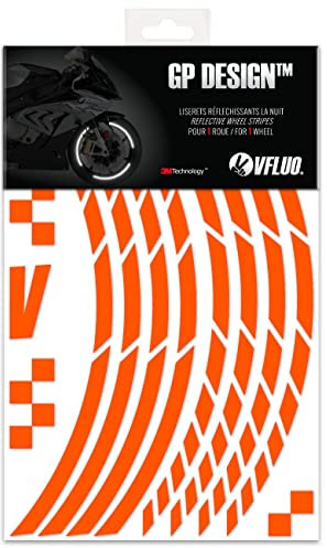 VFLUO GP Design™, Kit de Cintas, Rayas Retro Reflectantes para Llantas de Moto (1 Rueda), 3M Technology™, Anchura XL : 10 mm, Naranja