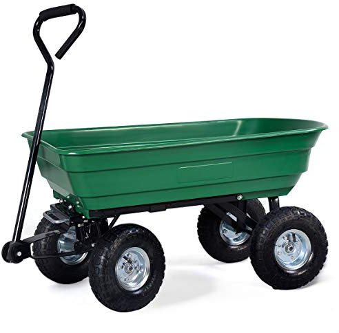EAZYGOODS Garden Dump Cart 75L 300 kg Wheelbarrow Tipping Trolley Utility Truck Trailer Green