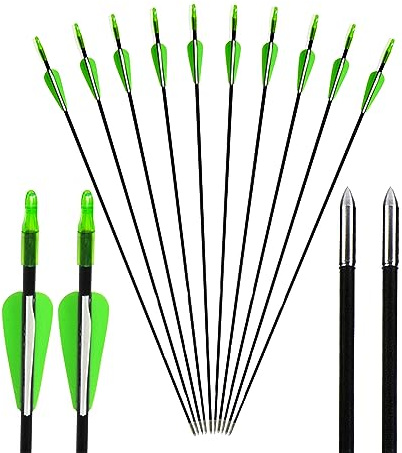 12/24pcs Tiro con L'arco Frecce in Vetroresina 31 Frecce per Tiro al Bersaglio Spine 900 per Caccia e tiro (12pcs, Grün)