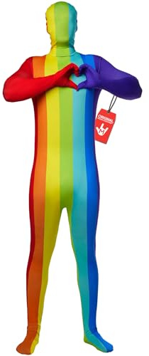 Morphsuits Disfraz Arcoiris Adulto, Mono Halloween Hombre | Mono Integral con Capucha & Máscara, Diseño Multicolor, Cierre de Cremallera, Perfecto para Halloween, Ideal para Cosplay