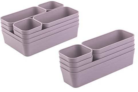 Engelland - Schubladen-Organizer Set, 14-teilig, Farbe: Flieder-Lila, universell verstellbar, Aufbewahrungs-Box, Einteiler, Trenn-System, Utensilien, Stauraum, Wohn-Badezimmer, Kunststoff, BPA-frei