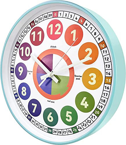 Orologio da parete per bambini, si illumina al buio per camera da letto, 30,5 cm, luce notturna silenziosa, orologio da parete per bambini, illuminato colorato, orologio per insegnare l'ora