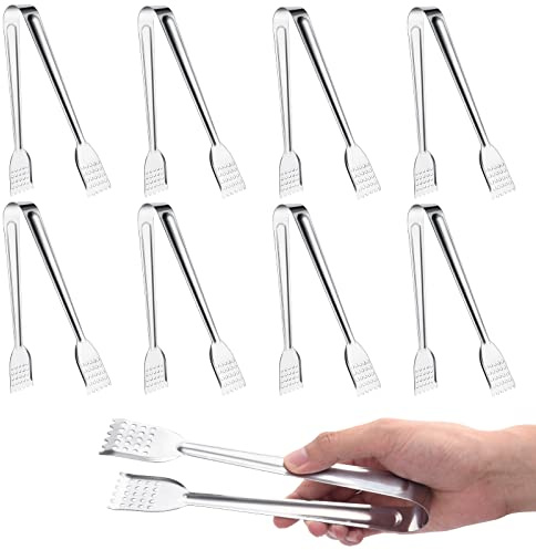 TCOIN 8 Pack 7-Inch Stainless Steel Serving Tongs, Mini Buffet Tongs for Appetizers, Desserts, Salad Bar, Ice, Sugar and Candy