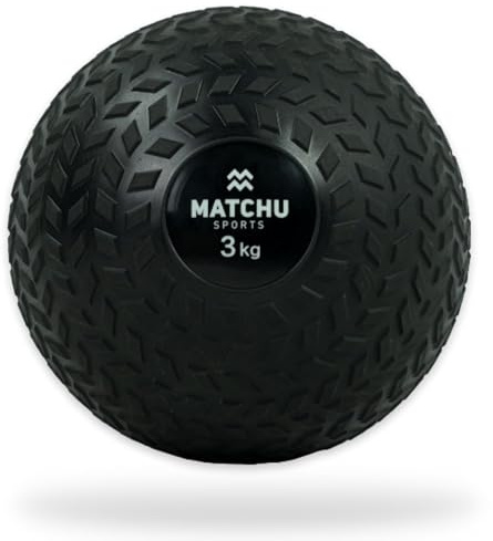 MATCHU - Slam Ball - Balón Medicinal - Disponible en 3, 6, 9 y 12 KG - Relleno de Arena - No Rebota - Agarre Extra - Goma - Negro - (3 KG)