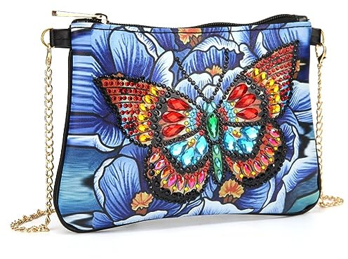 ISAKEN 5D Diamond Painting handväska DIY Diamond Art Painting cross-body väska med kedja, diamant målning axelväska PU-läder handväska gåva för flickor kvinnor
