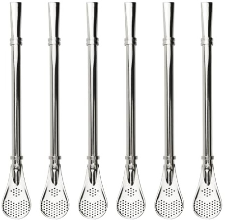 6 PCS Bombilla Yerba Mate Straws, Reusable Gourd Drinking Filter Spoon Straws 304 Stainless Steel 6.1 inch, Long Beverage Pipe Stirring Filter Spoon for Mate Tea Coffee Travel Cup Beach Cocktail