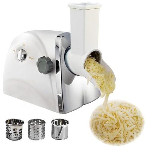 SAWEEZ Râpe à Fromage Commerciale, électrique 300 W, rotative avec 3 Lames tournantes, pour Fromage, Concombre, Carotte