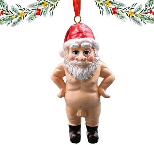 Naughty Christmas Ornaments, 3D Novelty Funny Santa Pendant, Hanging Pendant Decorations for Home Xmas Party (Yellow)