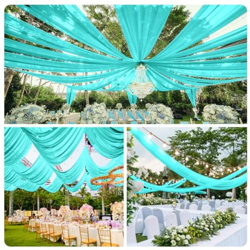 Pmnzdy Tende da soffitto per matrimoni, arco di nozze, in tulle, per matrimoni, sfondo, in tulle, decorazione per feste, cerimonie, palcoscenico, matrimonio, cielo, letto blu cielo 150 x 600 cm