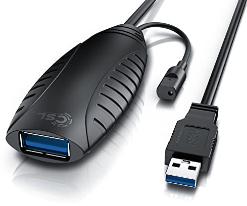 CSL - 10m USB 3.2 Repeaterkabel Verlängerungskabel aktiv - 10 Meter - USB 3.2 Gen1 - Repeater Verlängerung Verstärker Kabel – für Drucker Tastatur Scanner UVM- komp. USB 2.0 USB 3.0 USB 3.1