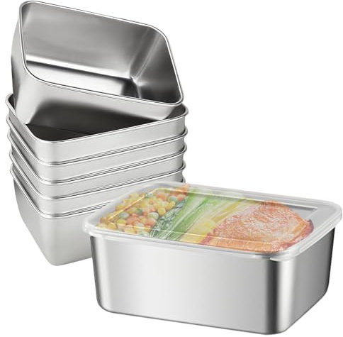 WANDGU Boîtes de Conservation Alimentaire en Acier Inoxydable: 6 Pièces 13×10×5cm Boites Alimentaires en Inox, Boîte à Bento en Acier Inoxydable, avec Couvercles Hermétiques pour Cuisine