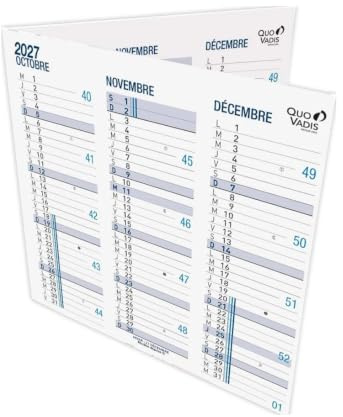Quo Vadis - 1 Calendrier de Bureau Origami Bleu Cartonné - Janvier 2027 à Décembre 2027 - Format 26 x 13 cm