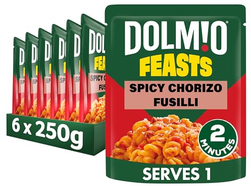 Dolmio Feasts Spicy Chorizo Fusilli ready in 2 minutes Pasta Ready Meal serves 1 multipack 6x 250g