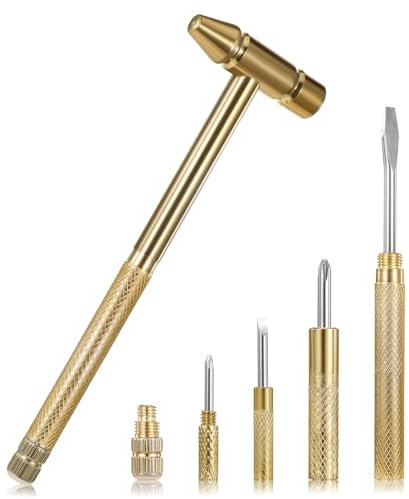 Petit marteau 6 en 1, mini marteau multifonction portable en métal avec tournevis cruciforme à tête plate et marteau à griffes multifonctions (doré)