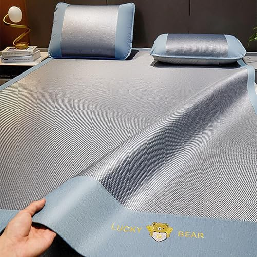 Kavenza Plegable Esterilla de Bambú de Hielo, Estera De Bambú Plegable De Doble Cara para Cama, Estera De Enfriamiento Tejida De Ratán, Sábana De Aire Acondicionado Verano(Blue,80 * 195cm)