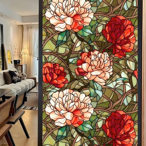 WAZUBC 2 Pezzi Pellicola per Finestre in Vetro Colorato, 45 x 100cm Pellicola Adesiva Statica in PVC Opaca per Privacy su Vetri delle Finestre, Soggiorno, Decorazione Casa Feste (Stile T)