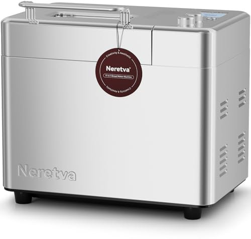 Neretva Panificadora, 17 Programas & 2.2 LB Gran Capacidad, Automática con Doble Calefacción, Dispensador de Frutos Secos y Cubeta de Cerámica Antiadherente, Para Pan sin Gluten, Masa, Yogur