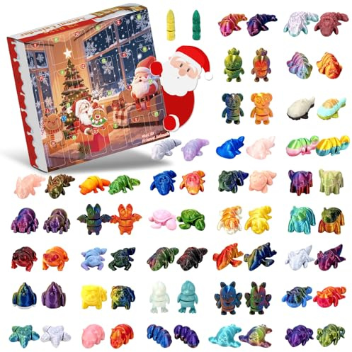 24PCS Mini 3D Printed Animal Figurines, Flexible Articulated Fidget Toys, Xmas Articulated Flexible Fidget Gifts for Kids Boys Girls Christmas Party Favors