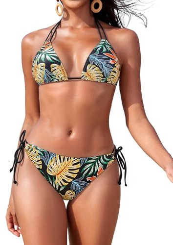 Svanco Conjunto Bikini Triangulo Mujer 2 Piezas, Cordón de Cuello, Espalda Descubierta y Lazos Ajustables para Playa