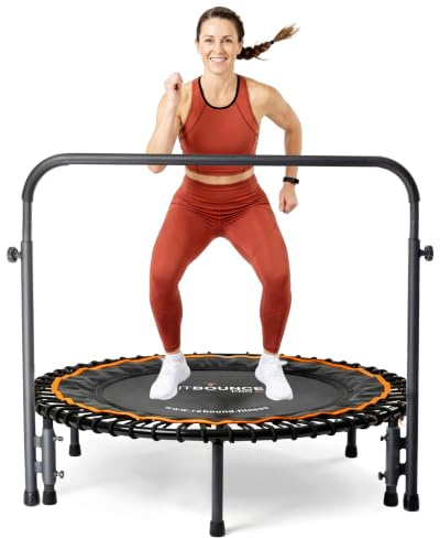 MXL FIT Bounce PRO XL Bungee Rebounder con maniglia per barra di stabilità - Mini trampolino da interno di alta qualità, rimbalzo silenzioso a basso impatto, semi-pieghevole con gambe pieghevoli in