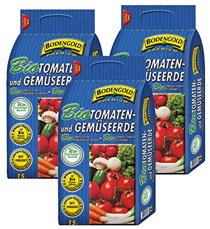 3x BIO Tomaten- und Gemüseerde mit je 15 Liter = 45 Liter Bioerde