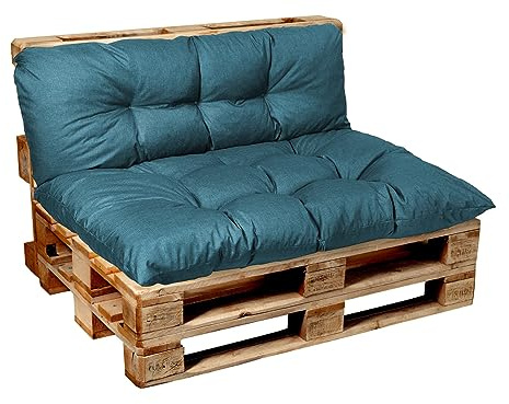 Garden Factory - Cuscino per bancale, Cuscini per Pallet, Seduta, Schienale o Set, Trapuntato, Cuscino Laterale 60x50 Turchese
