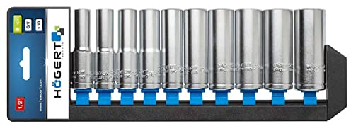 HÖGERT TECHNIK - Steckschlüsselsatz, Chrom-Vanadium-Stahllegierung, Steckschlüssel Set, Werkzeug Kasten, Lang, Schwarz/blau/grau, 76 Mm, Schwarz/Blau/Grau