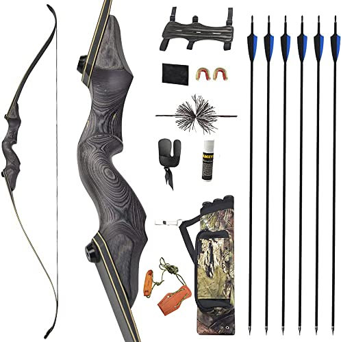 wolfman 60 Zoll Takedown Recurvebogen Set Erwachsene 25-65 Lbs BogenschießEn Jagdbogen Pfeil Und Bogen Set Erwachsene Sportbogen Recurve Bogen Set linkshändig Rechtshändig (Grau Set, Links 45Lbs)