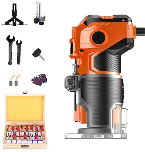 ZPYXBH Fresatrice Rifilatore Verticale Per Legno, Elettrica Fresatrice Fresa Per Legno, 15 Set Di Frese Trimmer, Router Di Legno Elettrico 35000 Giri/Min, Per Lavorazione Legno Rifinitura Scanalatura