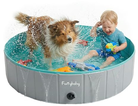 furrybaby Piscine Pliable pour Chiens, Piscine Rembourrée Portable pour Chien, Piscine en Plastique, Grande Piscine Rigide pour Enfants (Gris 120 x 30 cm)