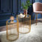 OTZ Round Nesting Side Table Set of 2 – Gold Wireframe Metal + Mirrored Glass Top – No Assembly, Luxury Accent for Living Room & Bedroom Coffee Table
