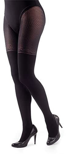 NOQ Stockings Imitation Tights Matt Semi Sheer Ladies Sexy Pantyhose Over-knee Pattern Office Date Patterned Outfit, Class Nero S