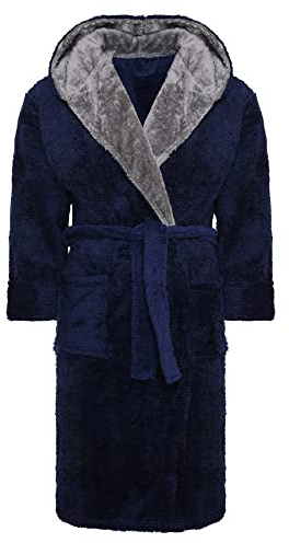 i-Smalls Robe de Chambre pour Homme en Polaire Super Douce à Capuche avec Ceinture, Tailles S à 6XL, bleu marine, 5XL
