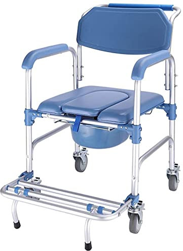 PURFWOG Pliable Chaise WC, Chaise d'aisance Portable 4 en 1 Pliable pour Soins de santé/avec Chaise de Toilette à roulettes/Fauteuil de Transport de Douche en Fauteuil Roulant/Freins à 4 Roues (360°)