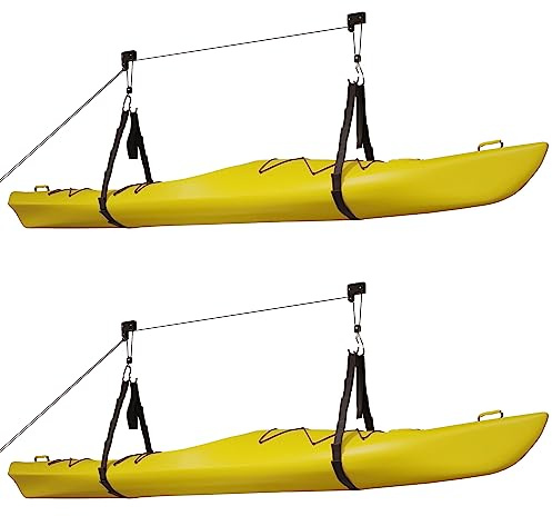 RAD Sportz Kayak Storage Hoists 2-Pack - Overhead Pulley Hoist Systems with 125lb Capacity Each for Canoes, Bikes, Ladders, and More