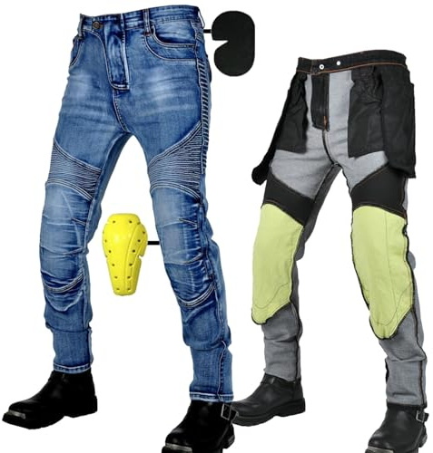 SHUOJIA Homme/Femme Pantalon De Moto pour Jeans De Moto Pantalon D'armure De Motard Pantalon De Protection pour Vélo, 4 X Tapis De Protection (Blue Male-A,XXS)