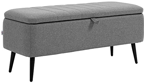 HOMCOM Storage Ottoman with Flip Top, Rectangular Upholstered Bench, Linen Look Fabric Footstool with Steel Legs for Living Room, Bedroom, Grey