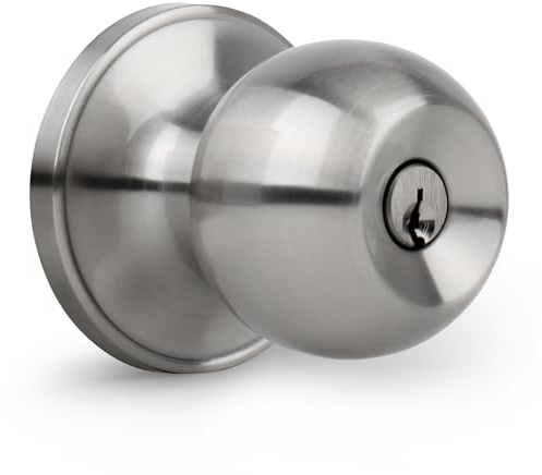 Gaurqiah Pomo de puerta de entrada con llave, diseño de bola para interior y exterior, cerradura redonda reversible para puertas de entrada delantera, níquel manchado