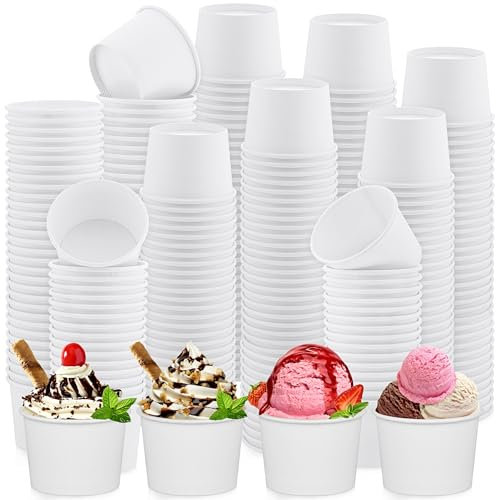 Ruisita 300 Pieces Ice Cream Sundae Cups Paper Dessert Yogurt Bowls Disposable Paper Ice Cream Bucket Dessert or Soup Bowls for Party Supplies, 5 Ounce, White