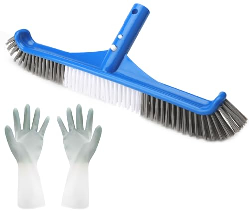 TNSLAND Poolbürste 43cm mit Einem Paar Gummihandschuhen Geliefert, Schrubber Pool Reinigung auf Allen Pooloberflächen, Pool Reinigungsset Kompatibel mit Standart-Teleskopstangen Pool Bürste, Blaue