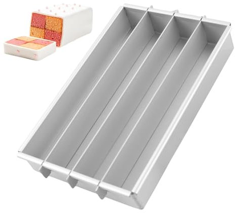 Battenberg Cake Pan, 10x 6 Non-Stick Battenberg Cake Ring, Adjustable Rectangular Cake Tin with Dividers, Commercial Weight Anodised Aluminium Alloy for Baking, Decorating, Silver
