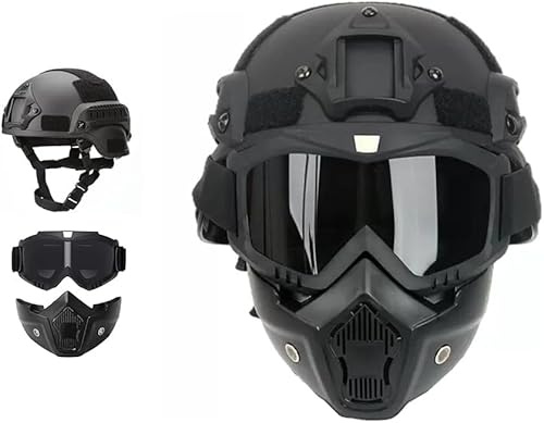 Airsoft Helmet and Mask, MICH Airsoft Helmet with Removable Full Face Mask, Suitable for Paintball, CS Games, Role-Playing and Other Outdoor Activities