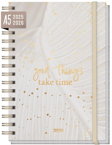 Veckoplanerare A5 2025/2026 på språken: EN/FR/IT/ES för 18 månader (25 jul - 26 dec) Sparkling Leaf Internationell kalender - hållbar & klimatvänlig