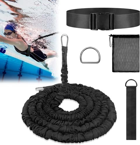 Digiroot Schwimmgurt für Pool 3M-9M einnstellbare Schwimmwiderstand Gürtel Schwimmtrainer Schwimmhilfe Gürtel Leine für Erwachsene Kinder Schwarz