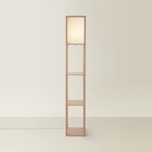 ValueLights | Struttura Pastel Pink Wood Shelving Floor Lamp with Fabric Shade with LED Bulb | Floor Lamps, Home Décor & Improvement Essential | Included LED Bulb