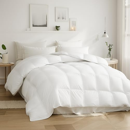 Beautyrest Goose Down Fiber Comforters Queen Size, All Season Luxury White Duvet Insert, 100% Cotton Fabric, Hotel Collection Fluffy Breathable Bedding Comforters, 8 Corner & Center Loops, 90x90 Inch