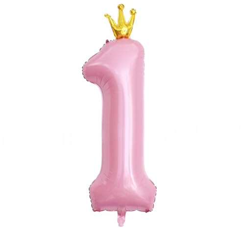 Alaoo Palloncino Numero, Palloncino Numero 1 D'rosa, 40 Pollici Palloncini con Numeri di Compleanno con Corona, Gonfiabili Elio o Aria, Decorazione per Compleanno, Festa, Anniversario