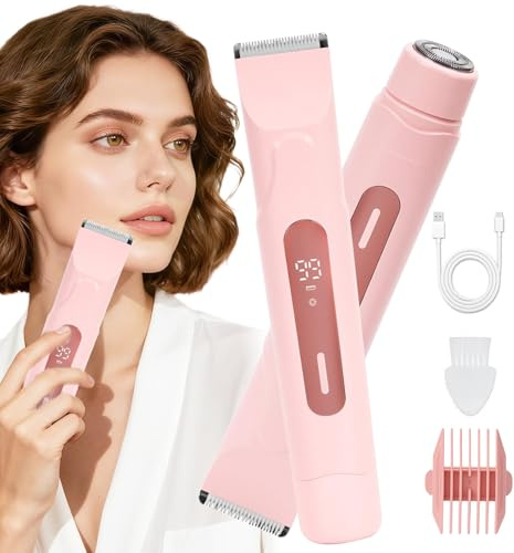 Épilateur Corporel 2-en-1 pour Femmes - Nouveau Design 2026 avec Écran LED, Étanche IPX7 et Rechargeable - Pour une Épilation Douce sur Visage, Aisselles, Jambes et Maillot (Rose)
